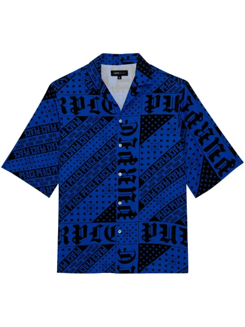 Purple Brand Flag Bandana button-up cotton shirt Blue P346LBFG324