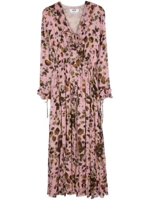 MSGM abstract-print ruffle-detailing dress Pink 3641MDA37247151
