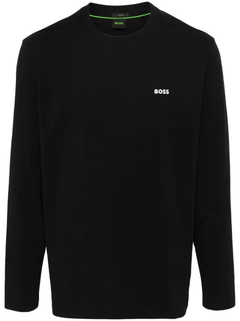 BOSS GREEN HUGO BOSS rubberised-logo long-sleeve T-shirt Black 50506365