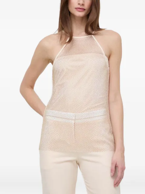 Patrizia Pepe crystal-embellished mesh top Neutrals 8M1547A9U8