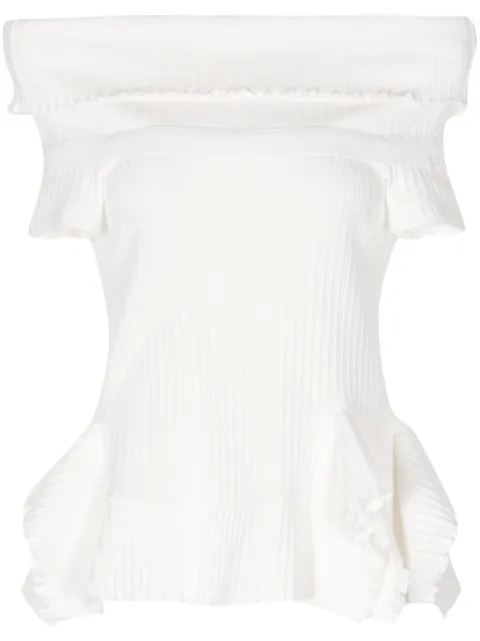 Goen.J off-shoulder cotton-blend top White GNJ24SSKN03