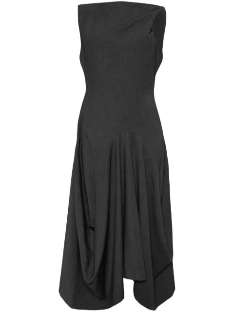 Goen.J twisted-shoulder structured draping midi dress Grey GNJ24SSDS09