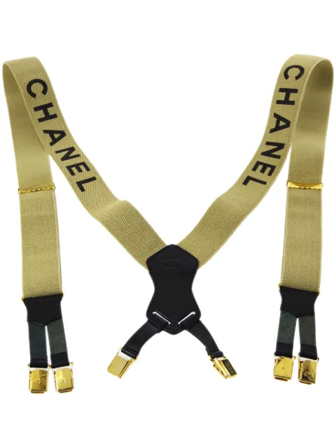 CHANEL Pre-Owned 1990 logo-print suspenders Neutrals 112789