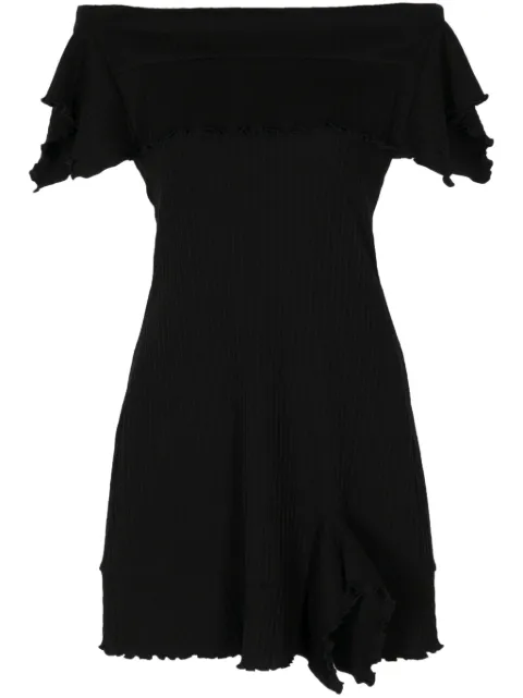 Goen.J off-shoulder ruffle-trim mini dress Black GNJ24SSKN05