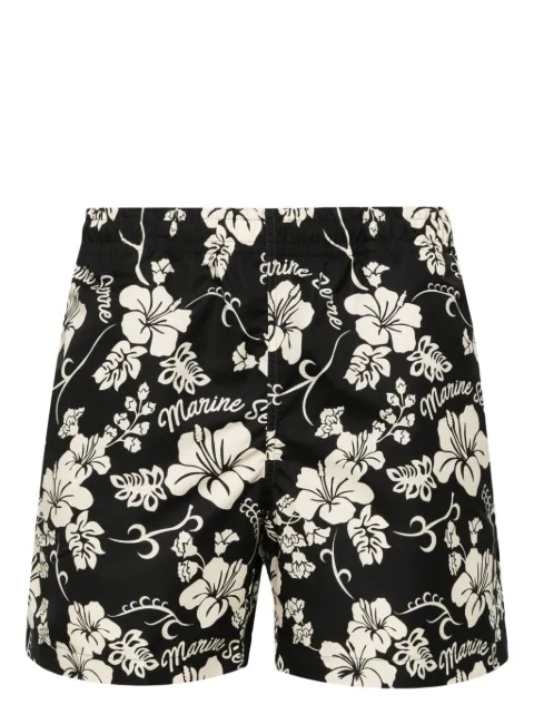 Marine Serre Hawaian-print elasticated swim shorts Black MSW002CWOV0032BK99
