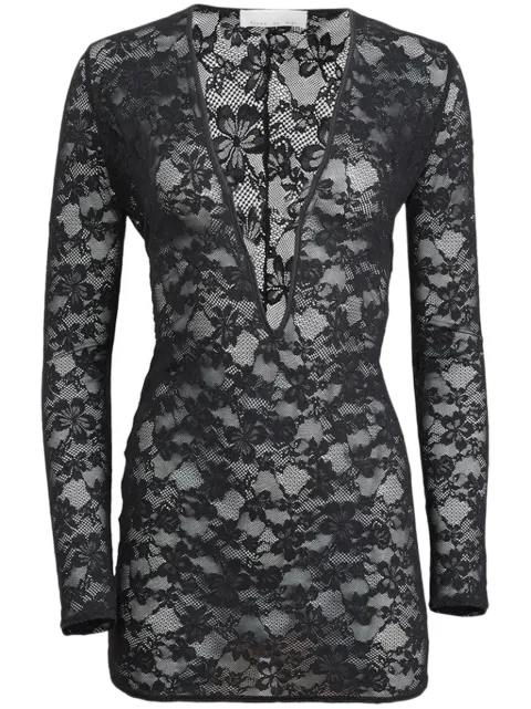 Fleur Du Mal Le Stretch lace plunge mini dress Black DR05520100