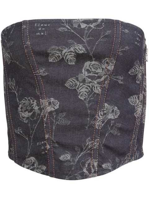 Fleur Du Mal floral-jacquard corset top Blue TP06250939