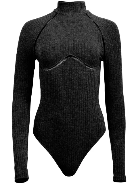 Fleur Du Mal lattice-trim ribbed bodysuit Black BS04340100
