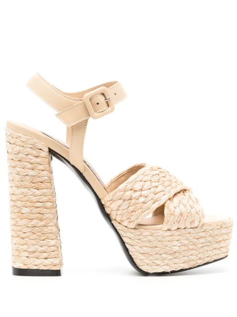 Sergio Rossi 130mm raffia platform sandals Neutrals B08470MFI364111