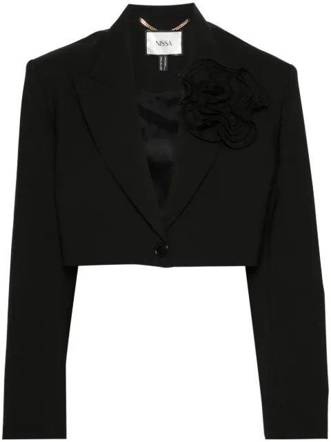 NISSA floral-appliqué single-breasted blazer Black S15461BLACK