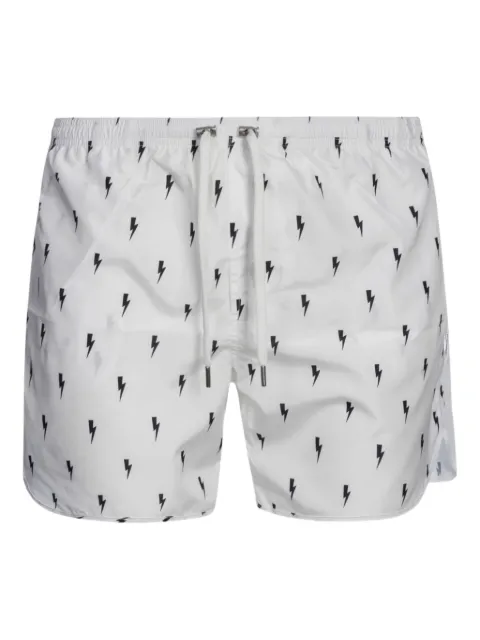 Neil Barrett lightning bolt-print swim shorts White MY58026AY068