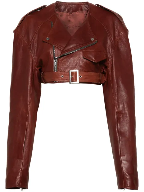 Rick Owens Micro Biker cropped leather jacket Orange RO01D2790LNV