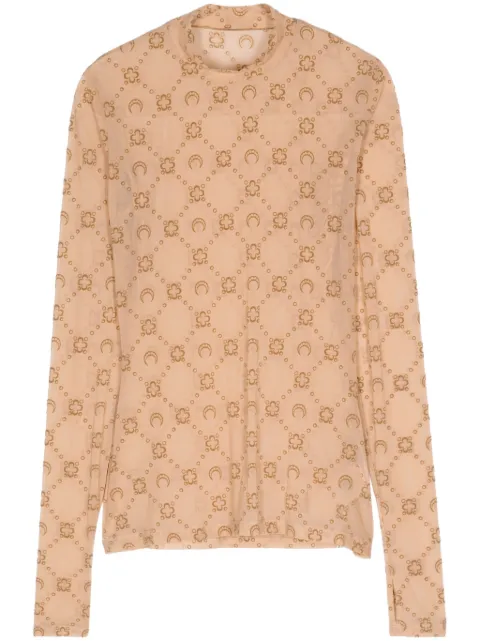Marine Serre mock-neck logo-pattern top Neutrals WTO388ACJER0005BG60