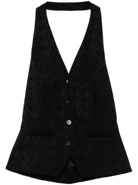 Marine Serre Moon Diamond-jacquard halterneck top Black WTO405ACWOV0024
