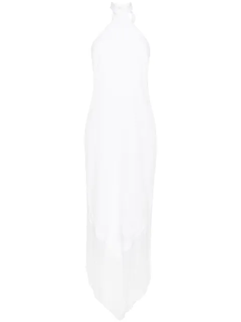 Taller Marmo halterneck fringed maxi dress White TMSS2431100