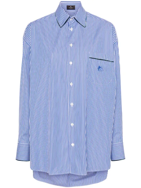 ETRO logo-embroidered striped cotton shirt Blue WRIA002899TR564