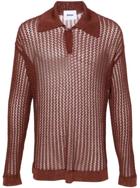 Bonsai V-neck polo-collar sweater Brown SS24KN001