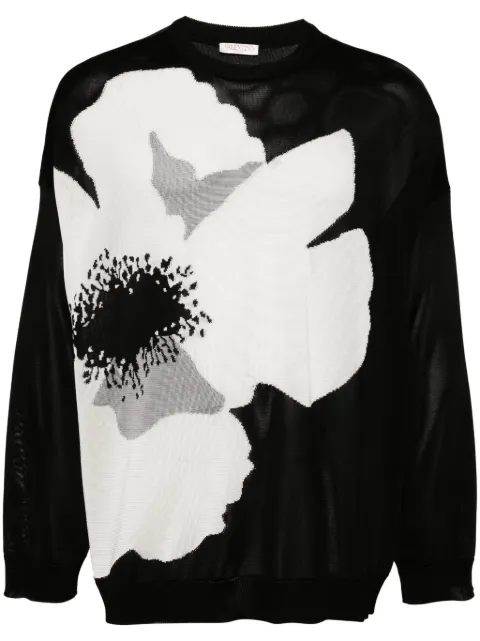 Valentino Garavani Flower-print cotton-jersey sweatshirt Black VKC29TA21