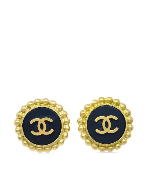 CHANEL Pre-Owned 1995 CC button clip-on earrings Black ER95P