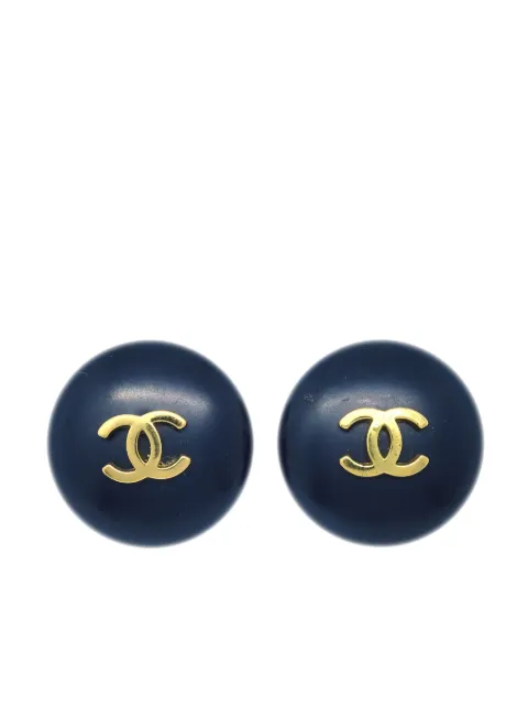 CHANEL Pre-Owned 1995 CC button clip-on earrings Black ER95P