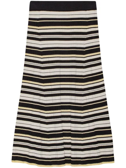 GANNI striped ribbed-knit midi skirt Black K2228