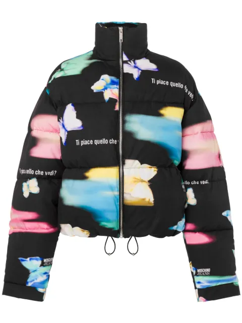 MOSCHINO JEANS graphic-print puffer jacket Black A06138239