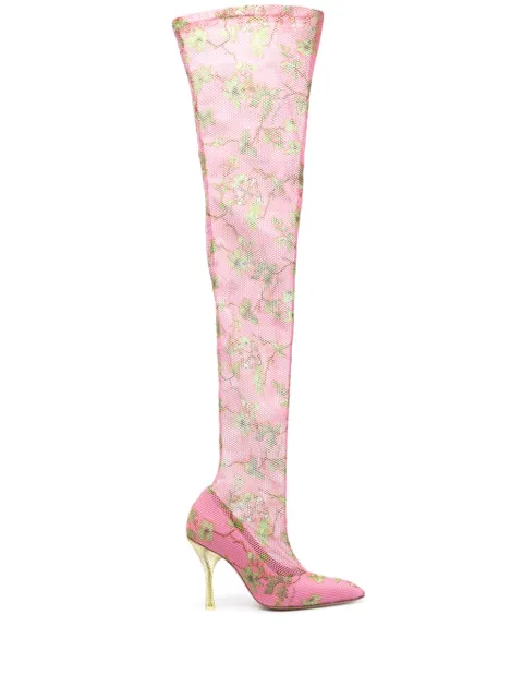 Off-White 100mm thigh-high mesh boots Pink OWIE043F24MAT0033B70