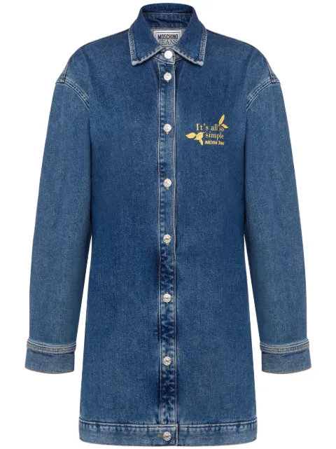 MOSCHINO JEANS slogan-embroidered denim shirtdress Blue 04048223
