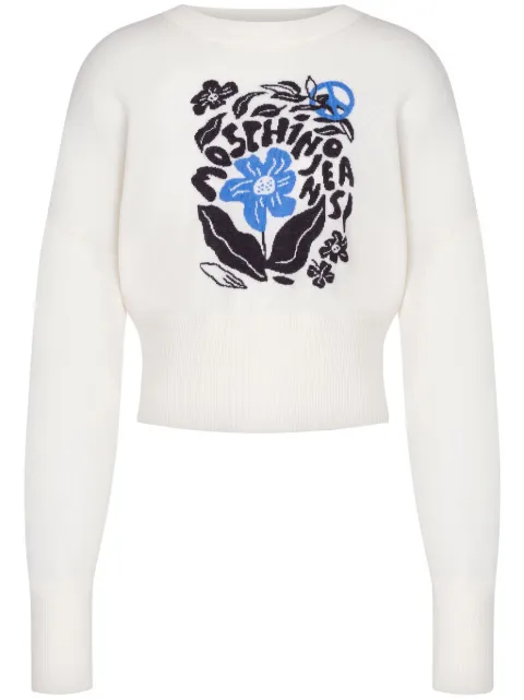 MOSCHINO JEANS floral-intarsia wool jumper White A09118203