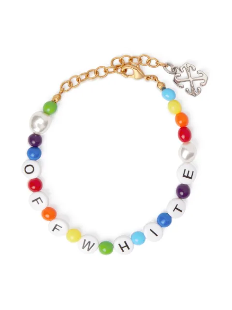 Off-White logo-print beaded bracelet White OWOA12BF24PLA0018701