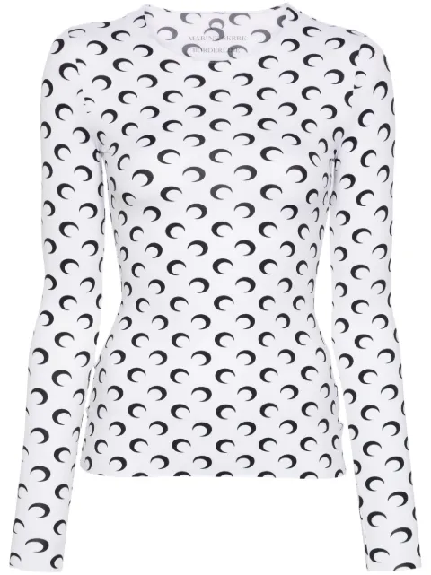 Marine Serre Moon-print crew-neck top White WTS006ACJER0001WH00