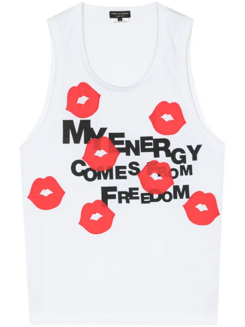 Comme des Garçons Homme Plus Lips-print scoop-neck tank top White PMT023051