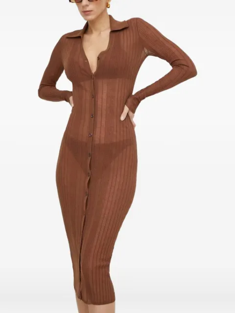 PINKO button ribbed midi dress Brown 102978A1ND