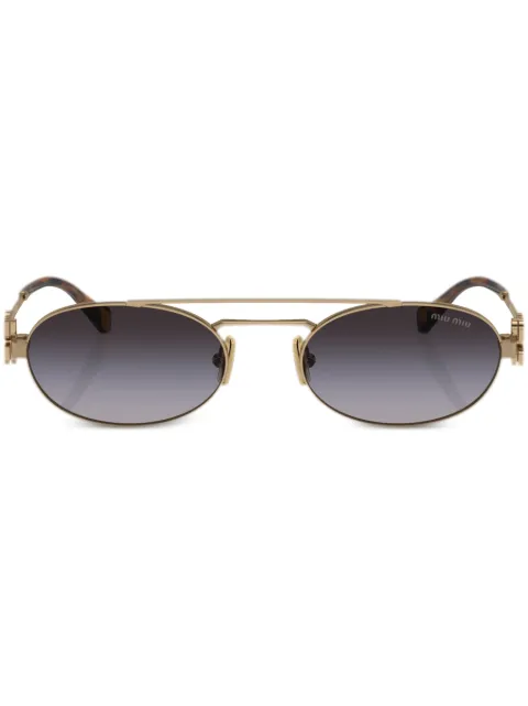Miu Miu Eyewear logo-lettering oval-frame sunglasses Gold SMU54Z7OE5D1
