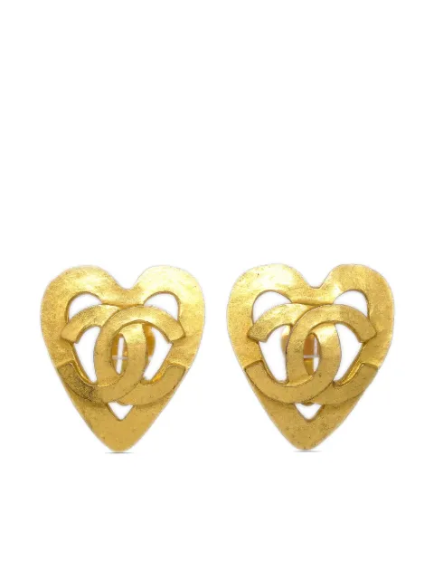 CHANEL Pre-Owned 1995 CC heart clip-on earrings Gold ER95P