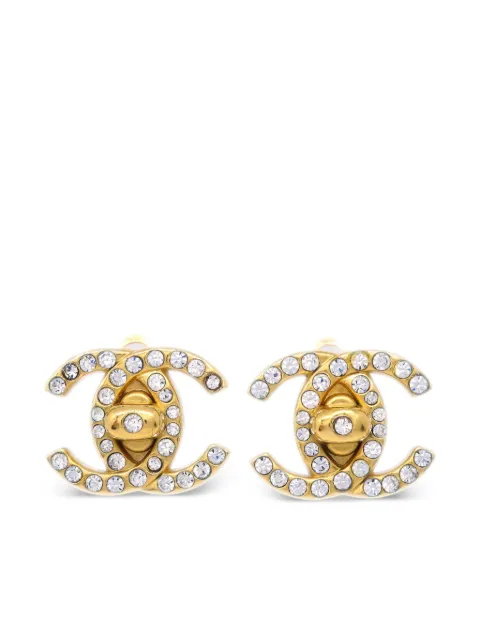 CHANEL Pre-Owned 1996 rhinestone-embellished CC turn-lock clip-on earrings Gold ER96A