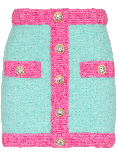 Balmain button-embellished bouclé mini skirt Blue DF1LB292KG70