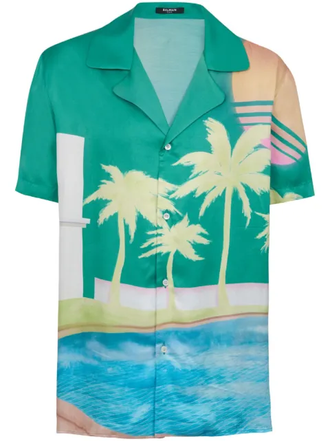Balmain graphic-print satin shirt Green DH1HN067VF35