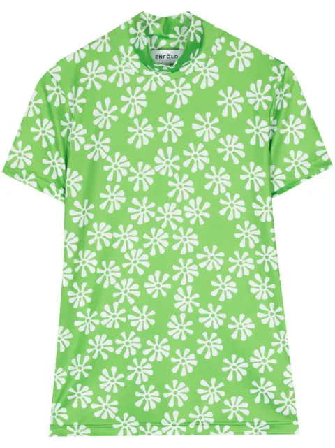 Enföld floral-print stand-neck T-shirt Green 300HS1802300