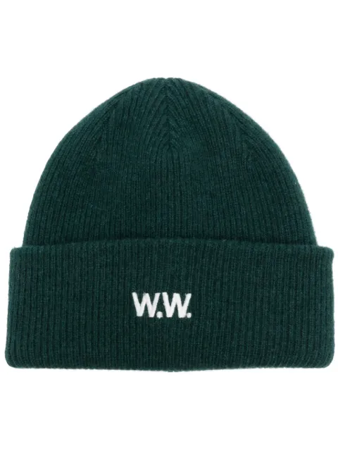 Wood Wood logo-embroidered ribbed wool beanie Green 122308119969
