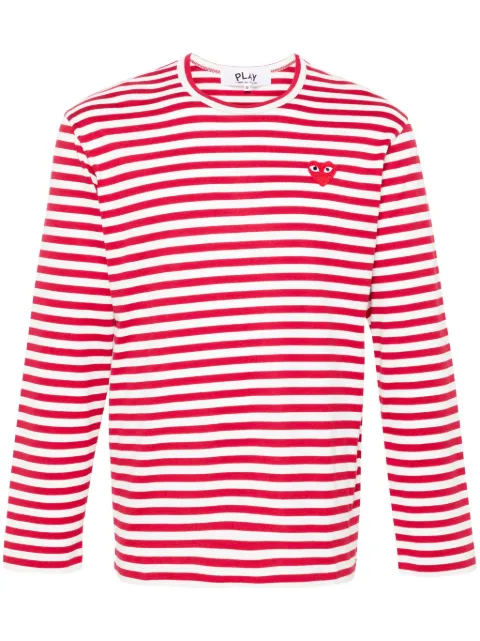 Comme Des Garçons Play heart-patch striped T-shirt Red AXT164051