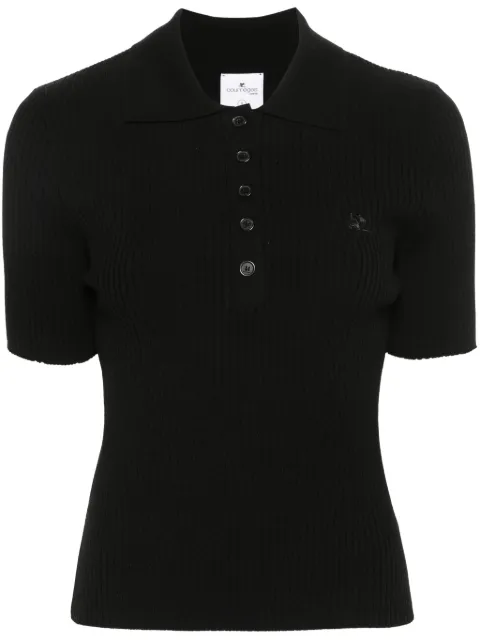 Courrèges Iconic rib-knit polo shirt Black VESMPO029FI0001