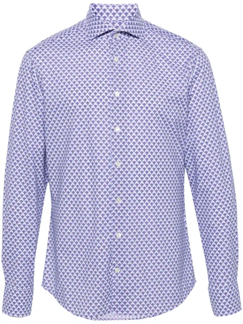 Traiano Milano geometric-print cutaway-collar shirt Blue T12016311