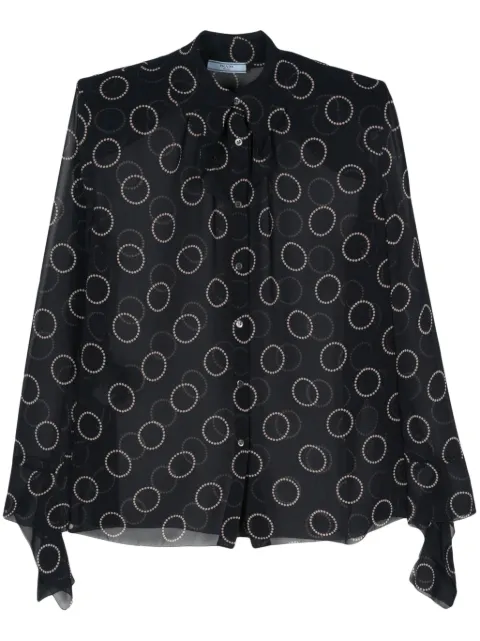 Prada graphic-print semi-sheer shirt Blue P420HSOOO14X8