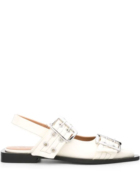 GANNI buckled pointed-toe ballerina shoes Neutrals S2842