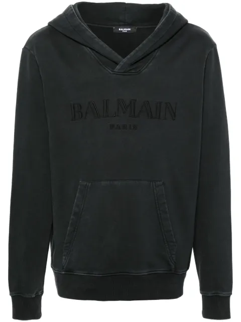 Balmain logo-embroidered cotton hoodie Grey CH0JT216BC72