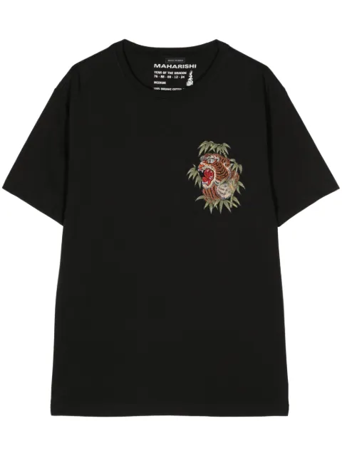 Maharishi Tiger-embroidered organic cotton T-shirt Black 5102MAHATIGERBLK
