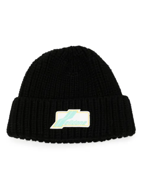 We11done logo-appliqué wool beanie Black WDKH122654U