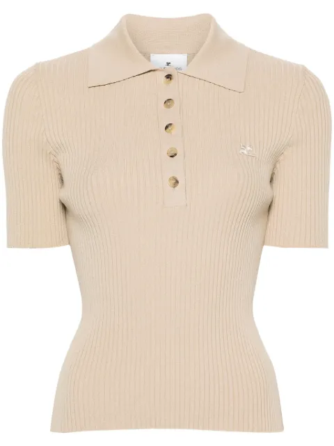 Courrèges logo-patch ribbed polo top Neutrals 224MPO029FI0001