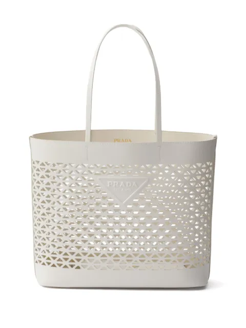 Prada logo-perforated leather tote bag White 1BG503VOOO2CY4